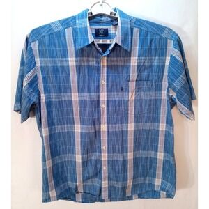 DCC Short‎ Sleeve Men's Button Down Shirt, XXL, Blue Striped